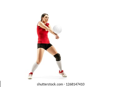 Female professional volleyball player isolated on white with ball. The athlete, exercise, action, sport, healthy lifestyle, training, fitness concept - Powered by Shutterstock