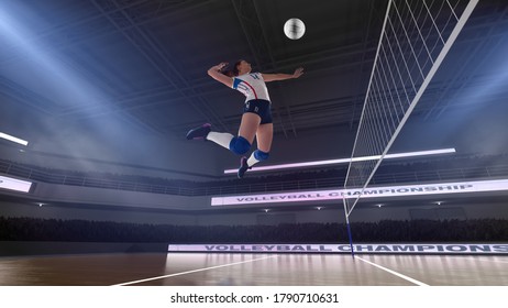 Female professional volleyball players in action on 3d stadium. - Powered by Shutterstock