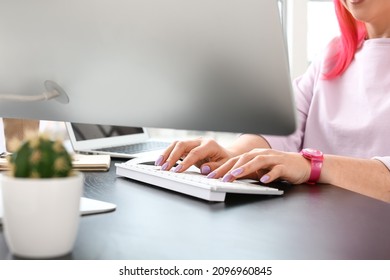 Female Programmer Working With Computer In Office, Closeup