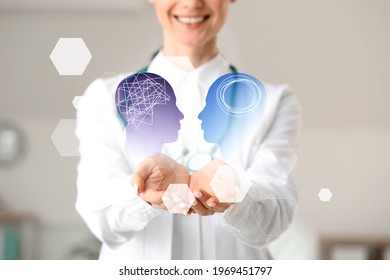 Female psychologist using virtual screen in clinic
