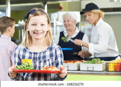 Female Pupil With Healthy Lunch In School Canteen