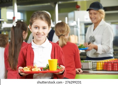 Female Pupil With Healthy Lunch In School Cafeteria