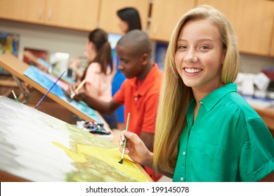 Female Pupil In High School Art Class