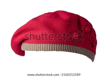 female red brown beret isolated on white background. autumn accessory
