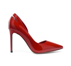 Female Red Fashion Summer Shoes On White Background