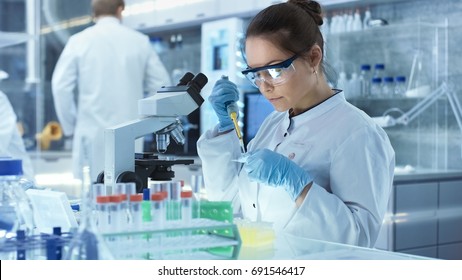 Female Research Scientist Uses Micropipette Filling Stock Photo (Edit Now)  691546417