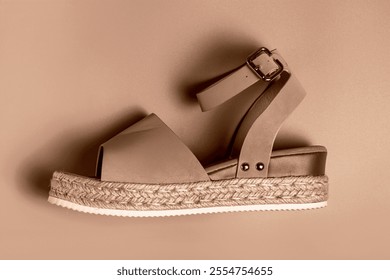 Female sandal trending color concept of year 2025 Mocha Mousse.