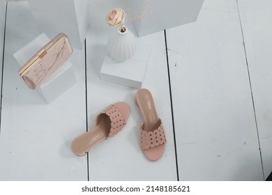 Female Sandals Product Shot In A Studio. FLAT 50% Off On Women's Shoes, Sandals, Slippers, Courts, Khussa, Moccasin And Clothing.