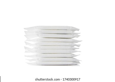 Female Sanitary Napkins Pads Isolated On White Background. Feminine Hygiene Products