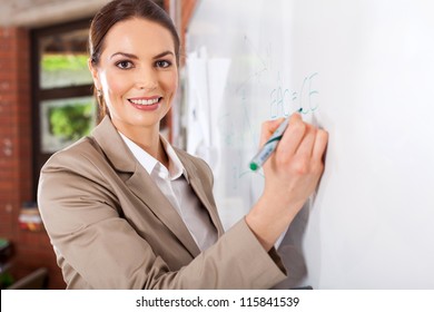 Female School Teacher Writing On White Board