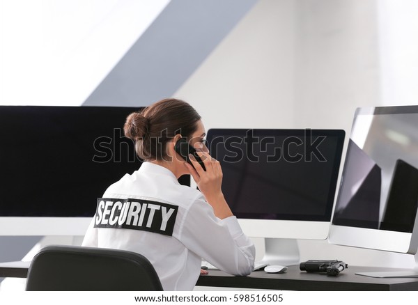 Female security guard on
workplace