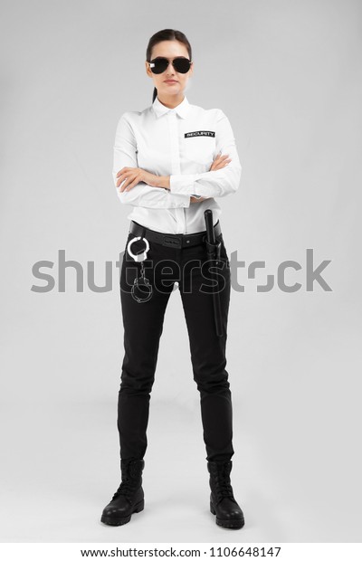 Female Security Guard Uniform On Color Stockfoto Nu Bewerken 1106648147