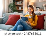 Female shopper customer shopping on e-commerce website market place making digital payment.
