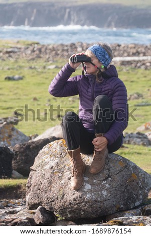 Similar – Foto Bild Junge Frau genießt nordische Landschaft