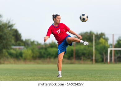 Female Soccer Player On The Field