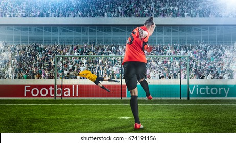 female soccer player taking penalty on crowded stadium