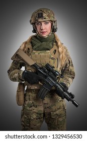 Female Soldier Tactical Uniform Rifle Shot Stock Photo 1329458186 ...