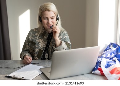 Female Soldier Video Chatting With Family