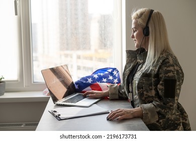 Female Soldier Video Chatting With Family