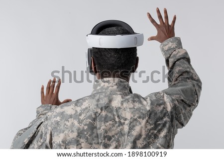 Female soldier with VR headset military technology