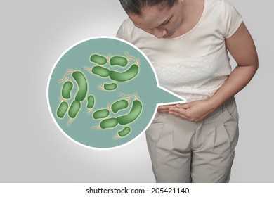 Female Stomach Pain And Bacteria.