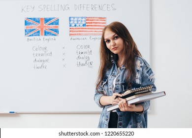 Female Student Looking At Camera. English Language School.