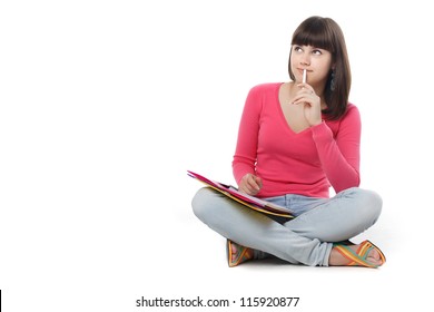  Female Student Thinking With Note Pad.