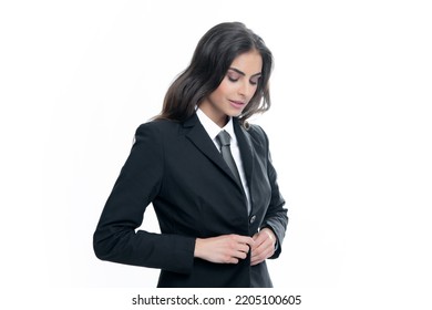 Female Student, Young Teacher. Business Woman In Suit And Tie. Confident Female Entrepreneur. Businesswoman Correct Necktie, Prepare For Business Meeting. Portrait Of Attractive Elegant Girl.