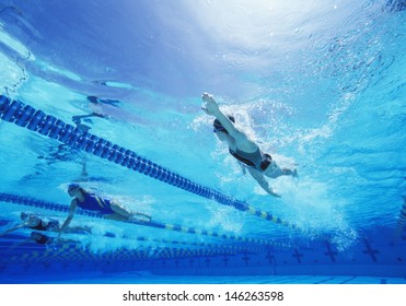 Female swimmers swimming in pool