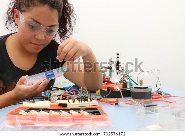 Female Tech Student Learning How Wire Stock Photo (Edit