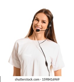 Female Technical Support Agent On White Background