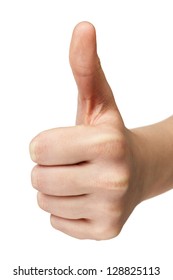 female teen hand shows thumbs up, isolated on white - Shutterstock ID 128825113
