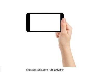 Female Teen Hand Taking Photo With Generic Smartphone, Isolated