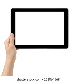 Female Teen Hand Using Tablet Pc With White Screen, Isolated
