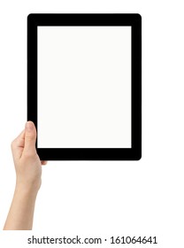 Female Teen Hand Using Tablet Pc With White Screen, Isolated