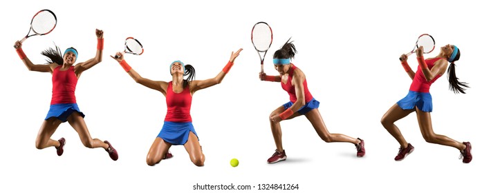 Female Tennis Player Celebrating Winner Isolated On White Background