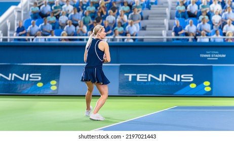 Female Tennis Player Hitting Ball with a Racquet During Championship Match. Professional Woman Athlete Striking Ball. World Sports Tournament with Audience. Side View of Sportswoman Performance. - Powered by Shutterstock