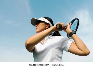 Female Tennis Player Swing Racket Tennis