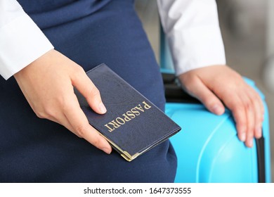 Female tourist with passport and luggage, closeup. Travel concept - Shutterstock ID 1647373555