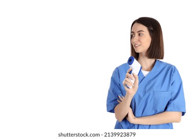 Female Trainee Nurse Isolated On White Background