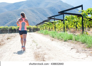 Female Triathlete Running On A Trail On A Bright Sunny Day Winelands And Vineyards Of The Western Cape Of South Africa