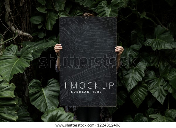 Download Female Tropical Background Holding Signboard Mockup Stock Photo Edit Now 1224312406