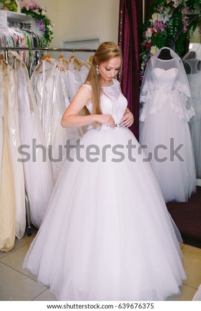 Female Trying On Wedding Dress Shop Stock Photo Edit Now 639676375