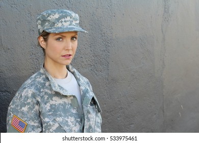 Female US Army Soldier With Copy Space