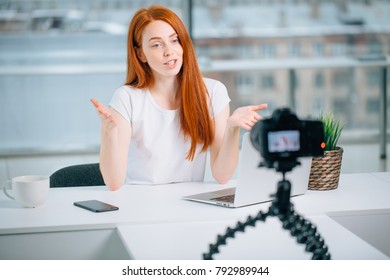 Female Vlogger Recording Broadcast Home Laptop Stock Photo Shutterstock