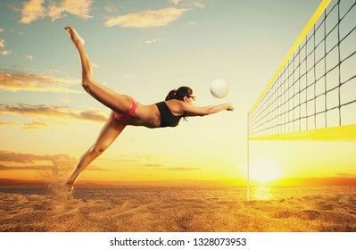 Female volley ball beach player in action 