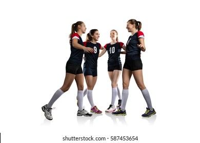 Female Volleyball Team Isolated On White