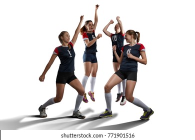 Female Volleyball Team Isolated On White