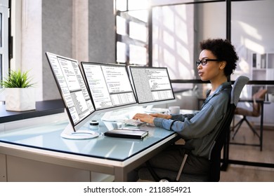 Female Web Programmer Coding On Computer. Software Development