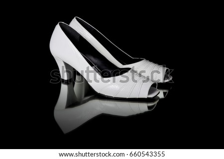 Female White Shoe on Background, Isolated Product, Top View, Studio.